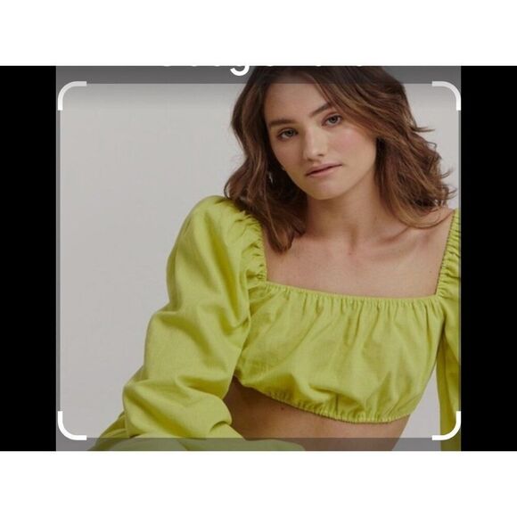 Charlie Holiday Lime Green Crop Top With Puff Sleeves M - Picture 1 of 12